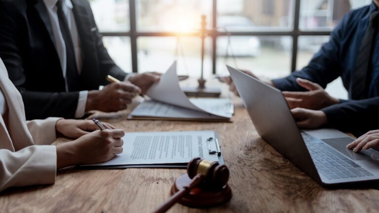 Couple is consulting with lawyer